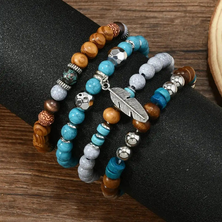 Bohemian Turquoise Beaded Feather Bracelet