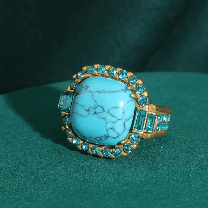 Golden Turquoise Stone Zirconia Ring
