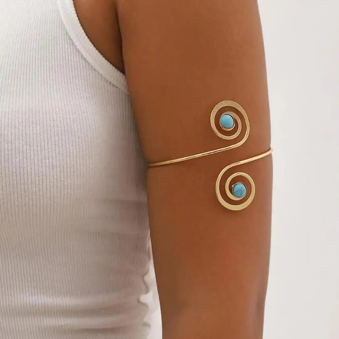 Bohemian Silver Crescent Turquoise Arm Bracelet