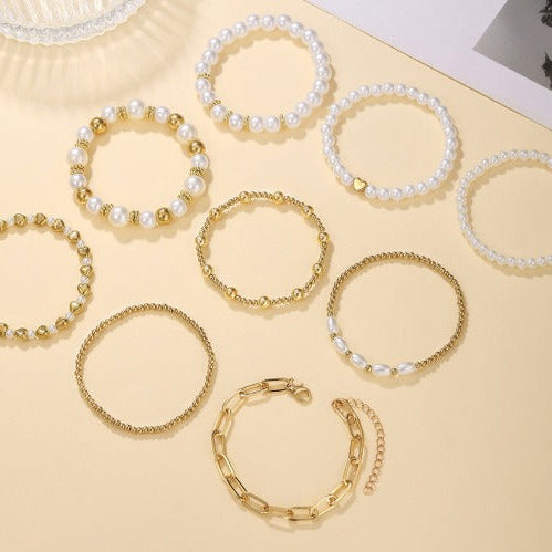 Premium Perlen-Stapelarmband 9er-Set