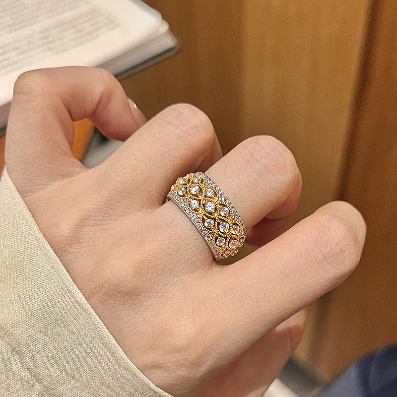 Quatrefoil Lattice Pavé Statement Ring in Gold Tone