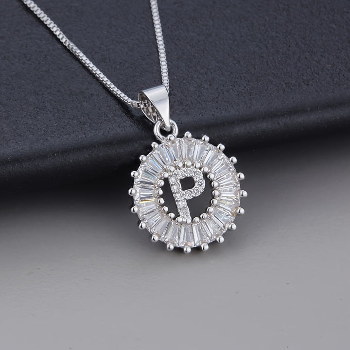 White Gold Initial Letter Zirconia Necklace