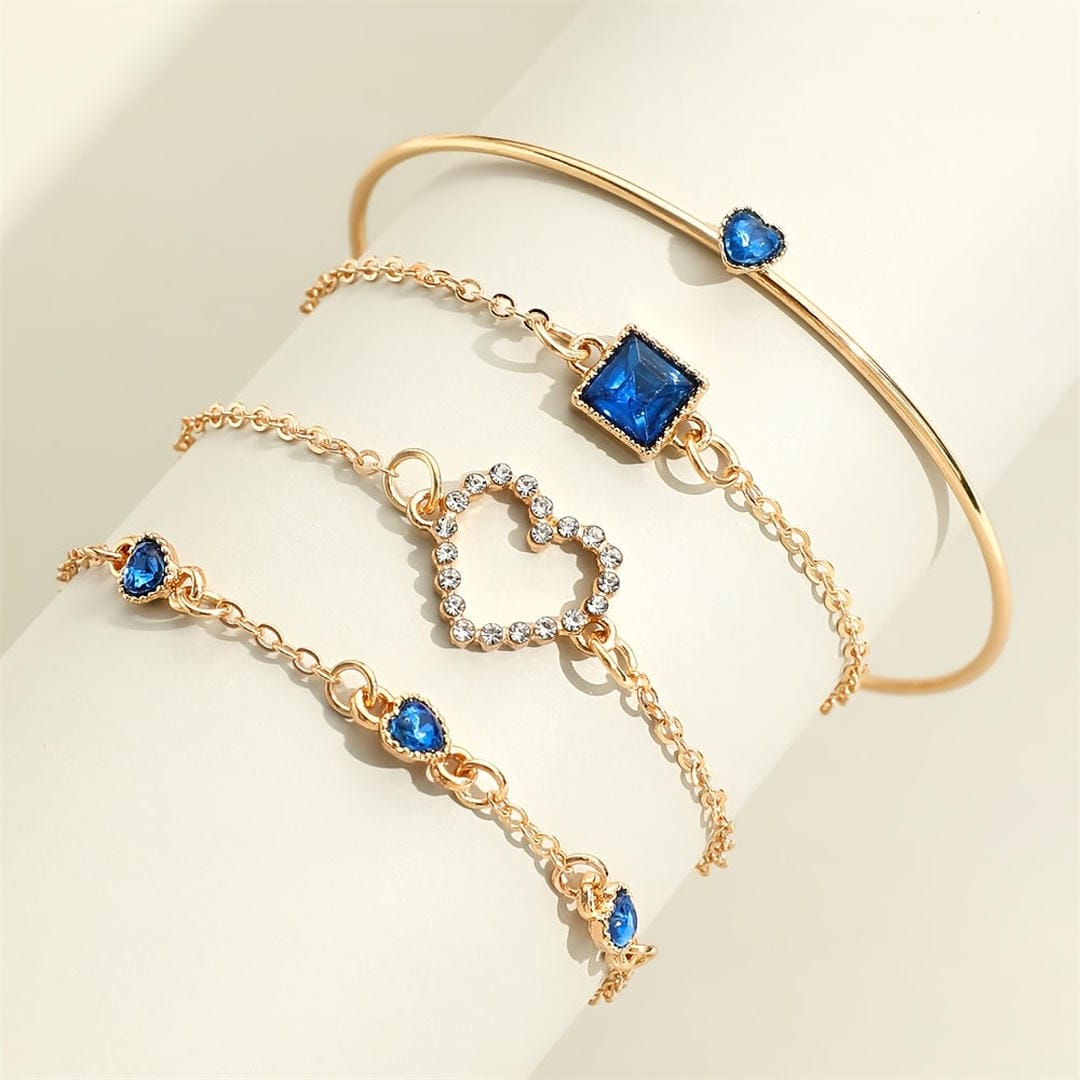 Sapphire Golden Hearts Bracelet Set