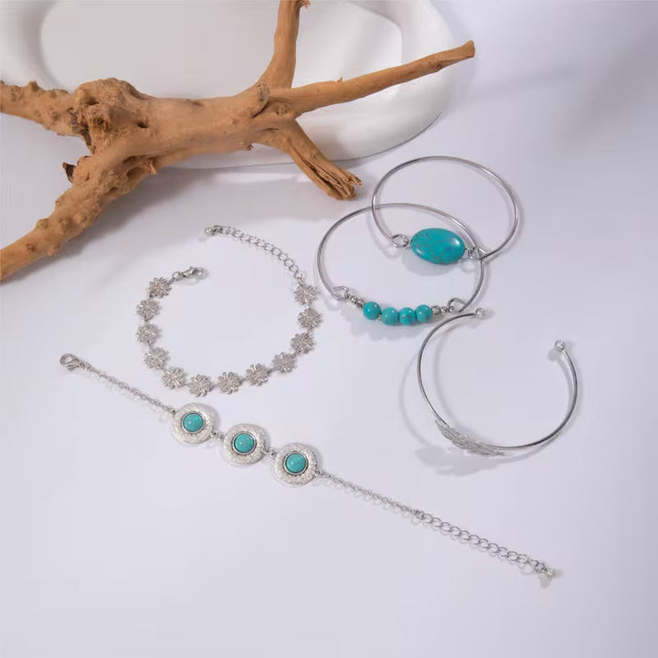 Türkis-Feder-Armband-Set