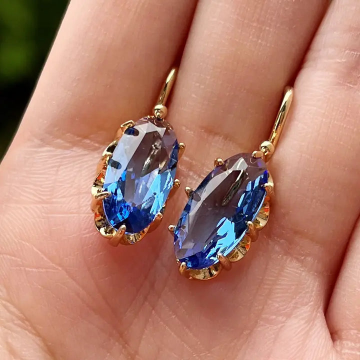 Golden Blue Saffire Bloom Gold Earrings