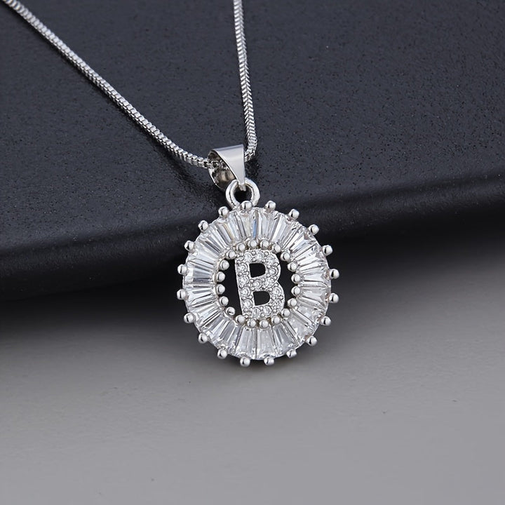 White Gold Initial Letter Zirconia Necklace