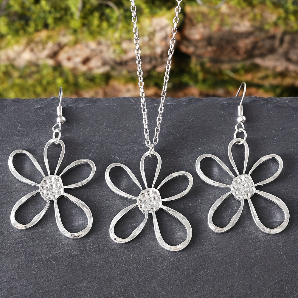 Boho Blumen Schmuck-Set (Kette und Ohrringe)