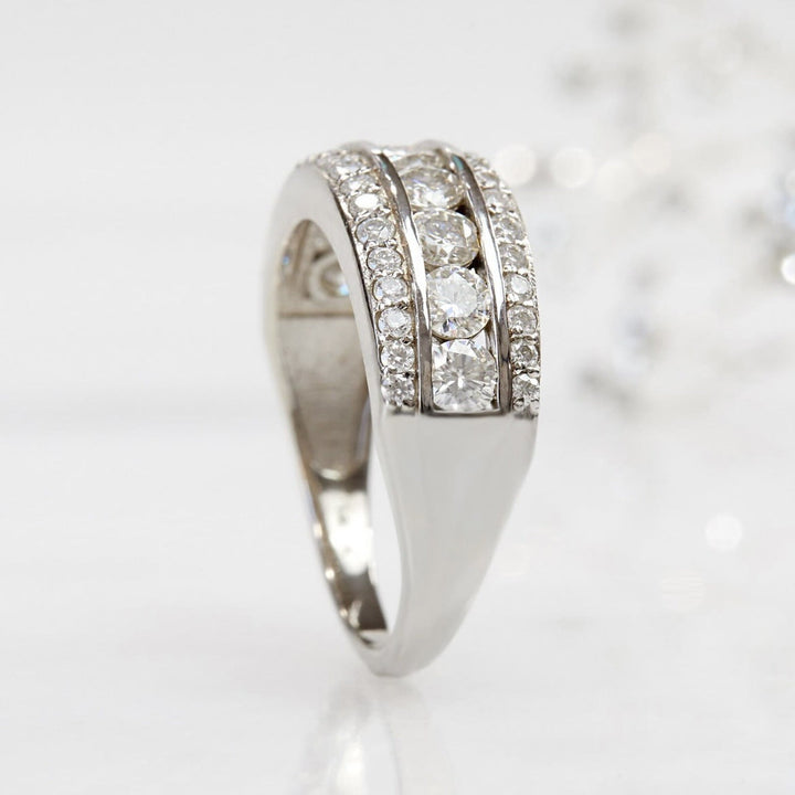 Three-Row Channel-Set Pavé Cocktail Ring in Silver-Tone with Clear Stones