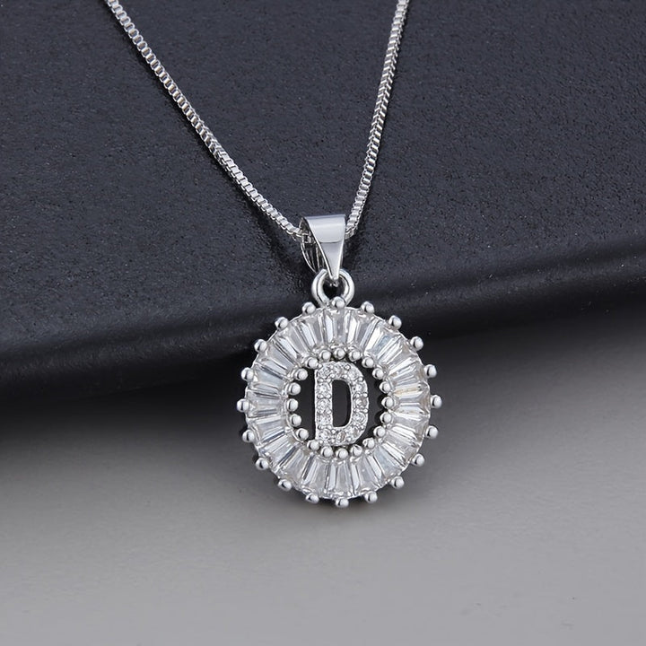 White Gold Initial Letter Zirconia Necklace