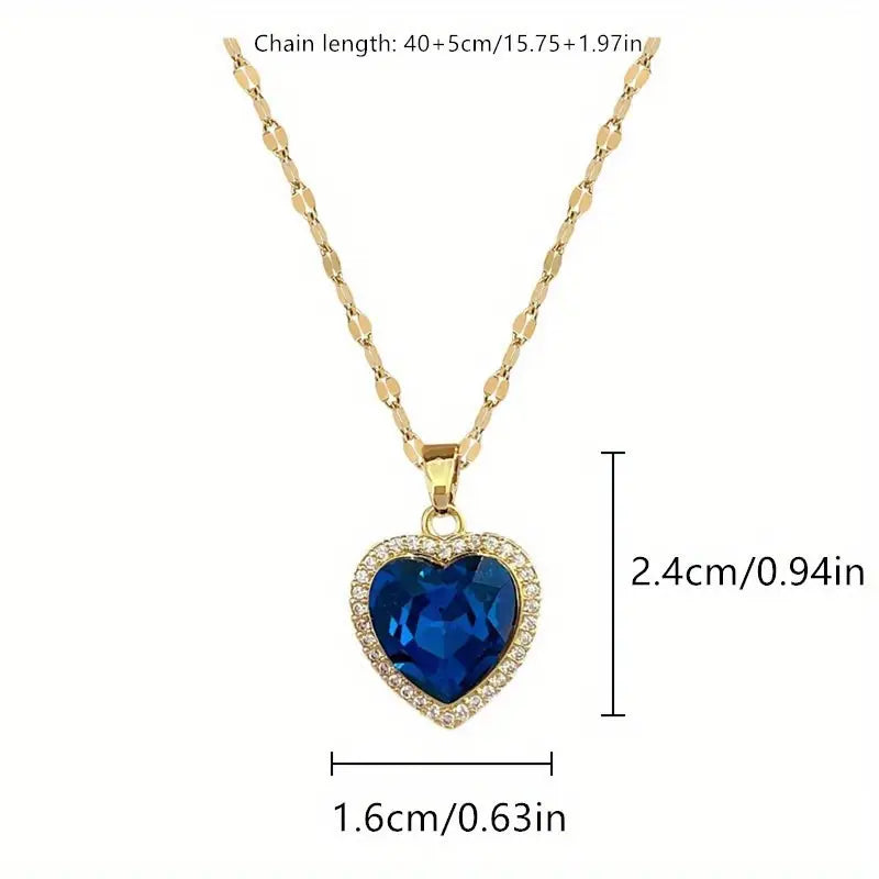 Blue Sapphire Heart Halo Pendant Necklace – Gold