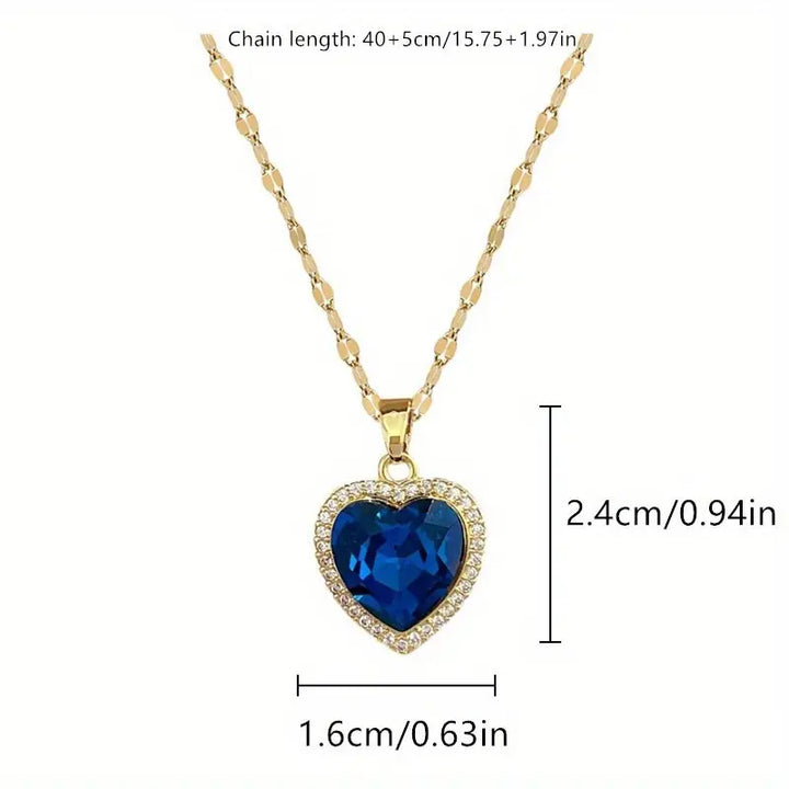 Blue Sapphire Heart Halo Pendant Necklace – Gold