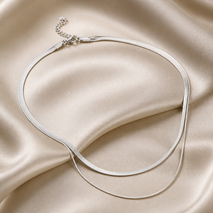 White Gold Snake Layered Necklace
