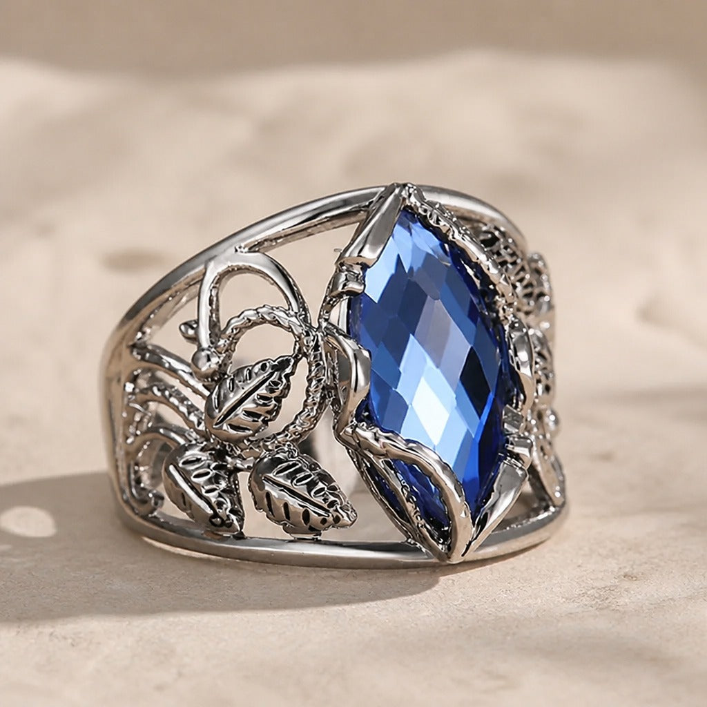 Ring Blatt Saphirblau