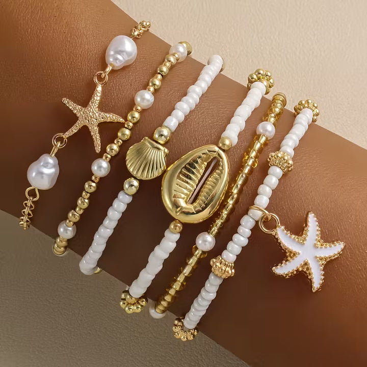 Küsten Gold- & Perlen-Armband 6er-Set