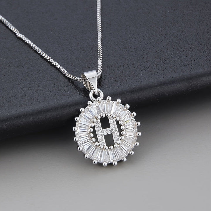 White Gold Initial Letter Zirconia Necklace