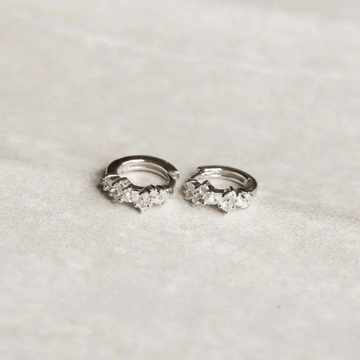 Crystal Cluster Huggies | White Gold