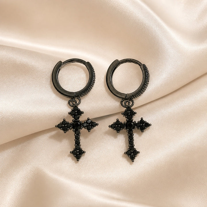 White Gold Cross Zirconia Inlaid Earrings