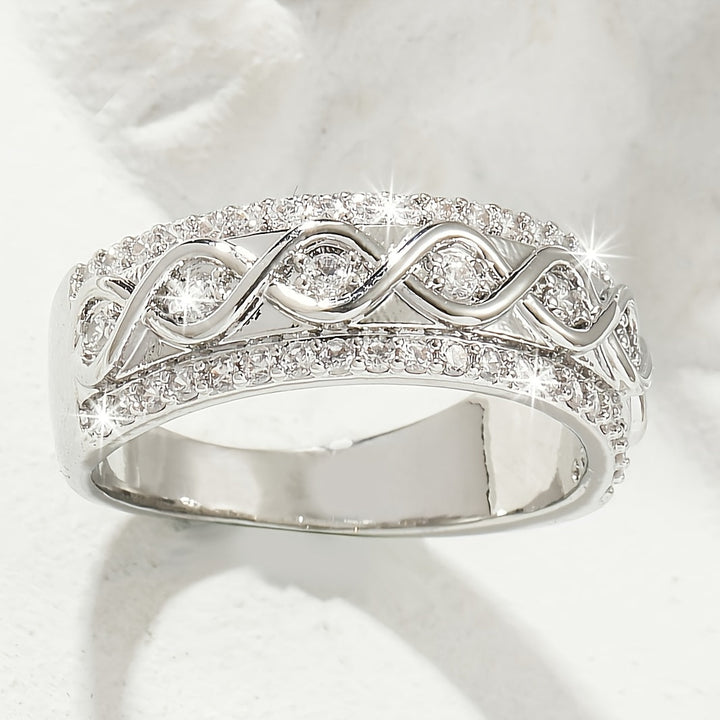 White Gold Double Row Zirconia Ring