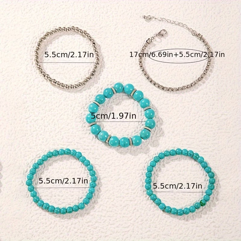 Großes Türkis-Perlen-Armband 5er-Set