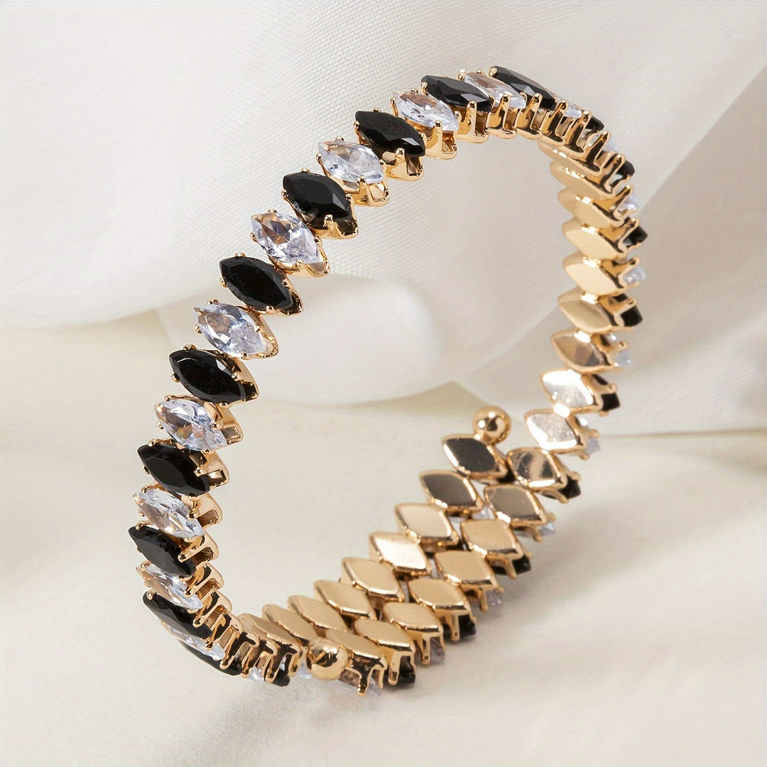 Elegantes Marquise-Zirkonia-Onyx-Armband