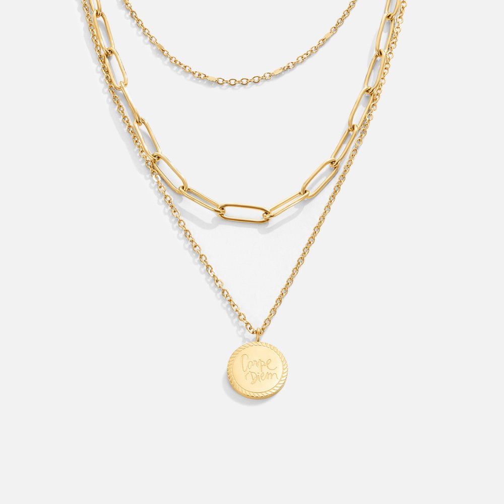 Gold Layered Paperclip & Coin Pendant Necklace