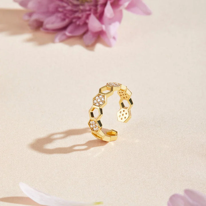 Crystal Honeycomb Ring | Gold