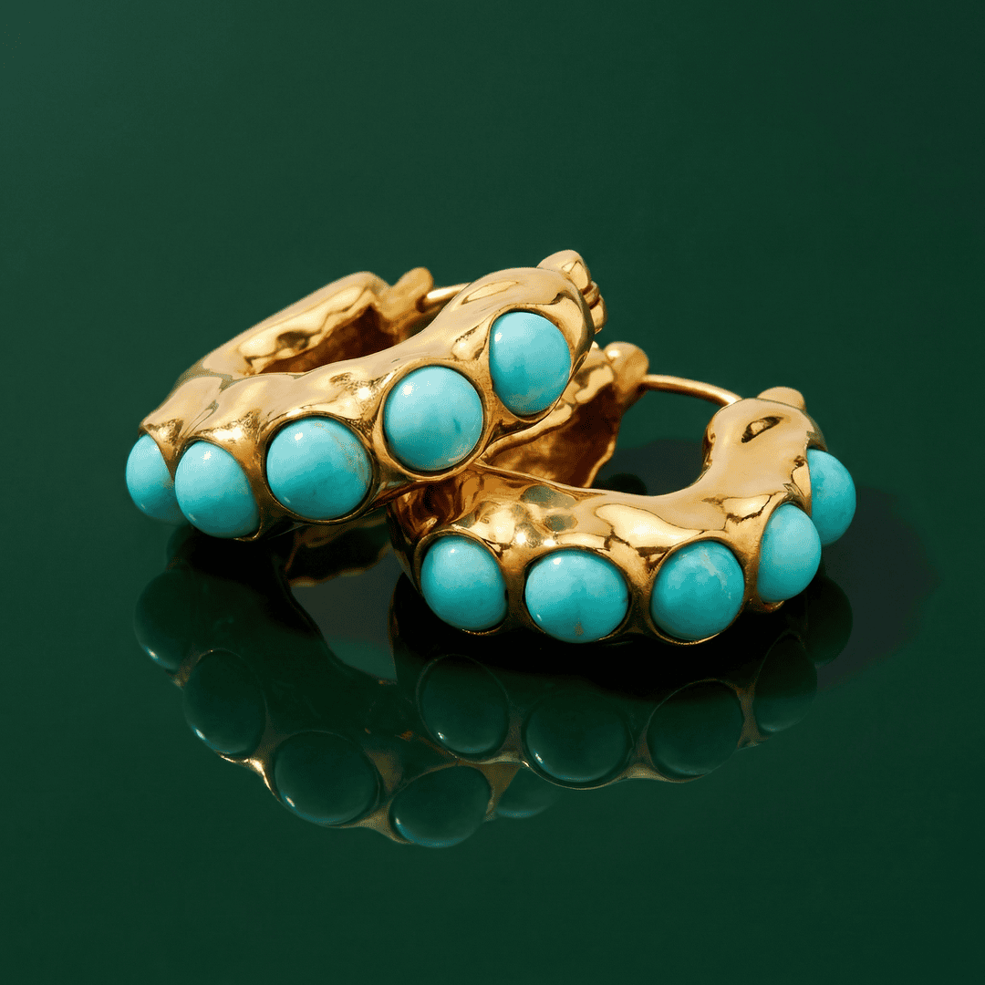 Bold Turquoise Stone Sculpted Hoop Earrings