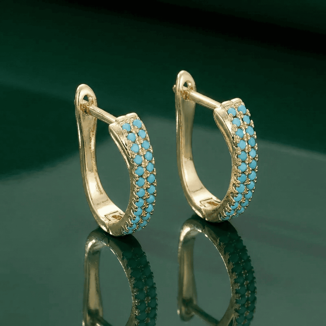 Turquoise Pavé Classic Gold Huggies