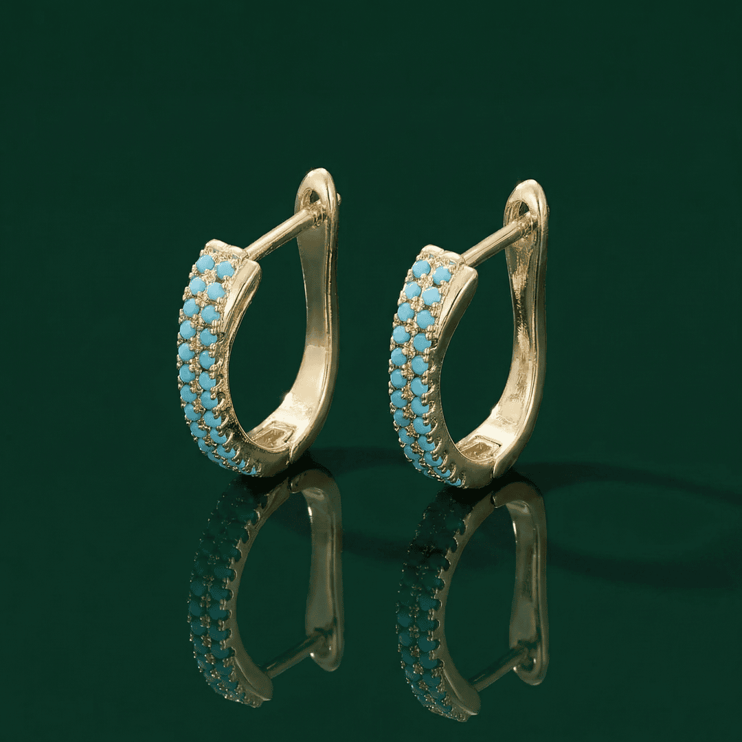 Turquoise Pavé Classic Gold Huggies