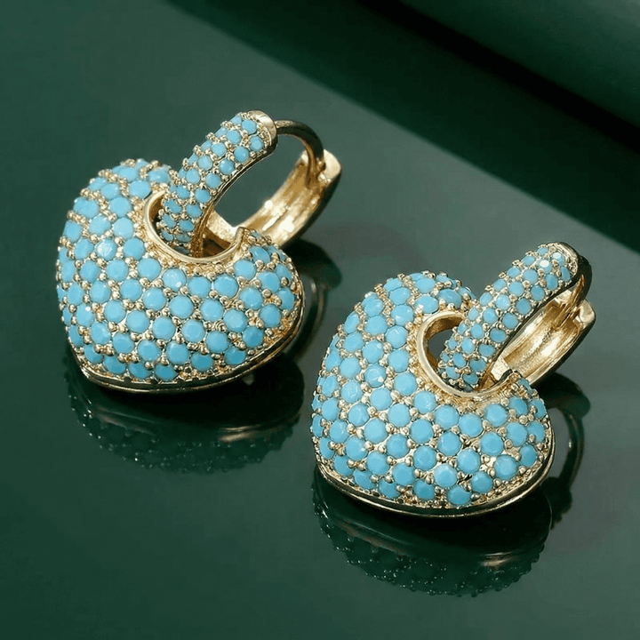Turquoise Heart Pavé Lock Earrings