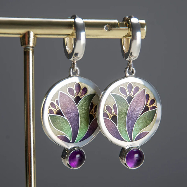 Purple Crystal Boho Earrings