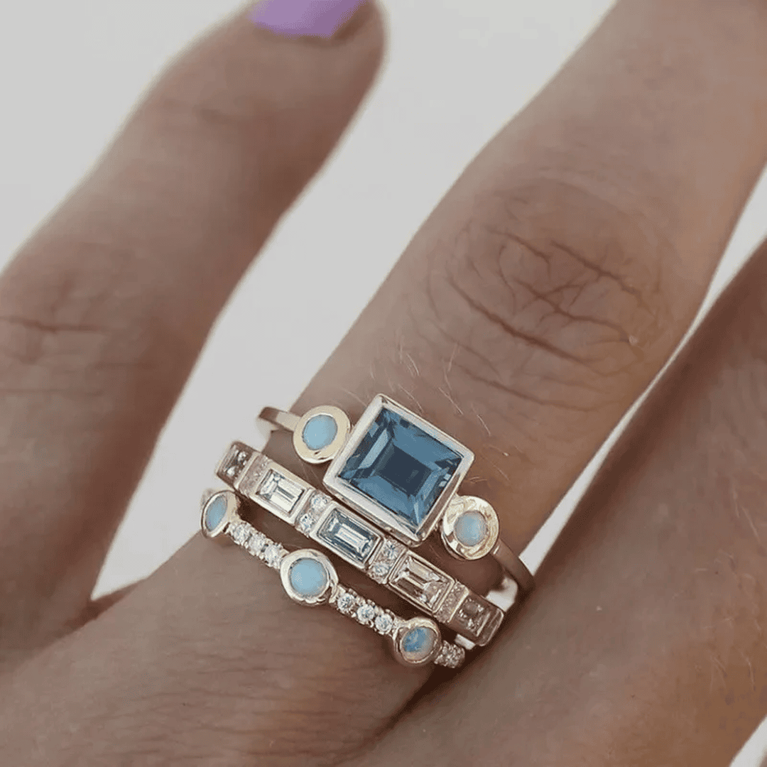 Ocean Charm Blue Ring Set