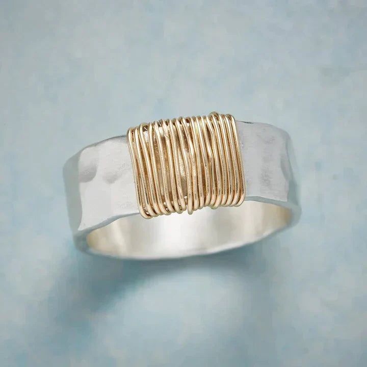 Vintage Silberring mit goldenen Fäden
