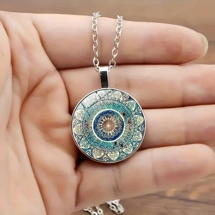 Vintage Halskette mit rundem blauem Mandala