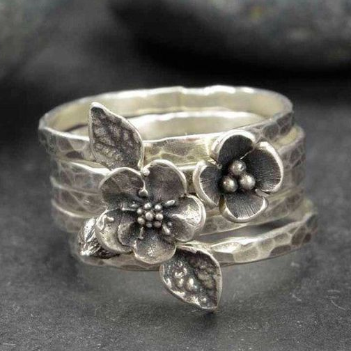 Vintage Silberring Blüte mehrreihig