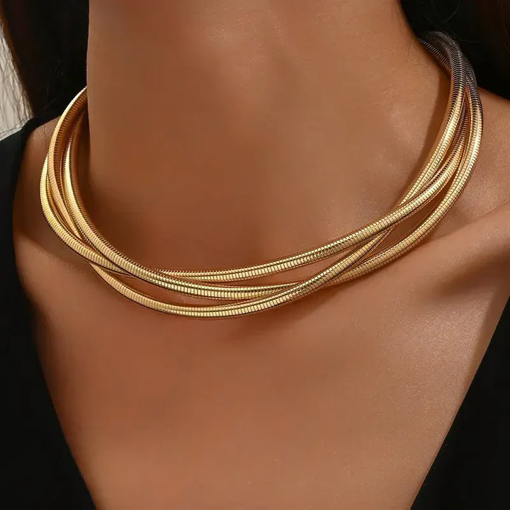 Three Layer Gold Necklace - Gold