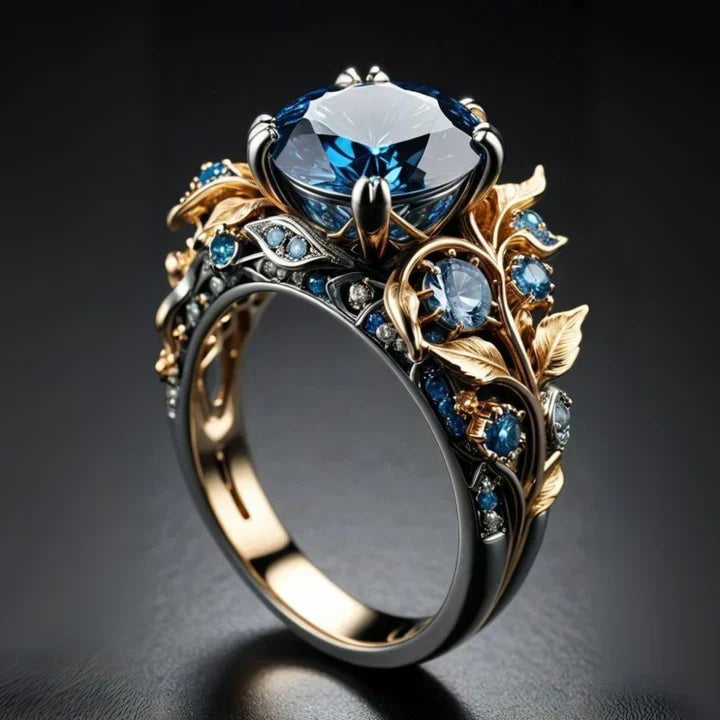 Exotischer Ring mit blauer Kristallblüte
