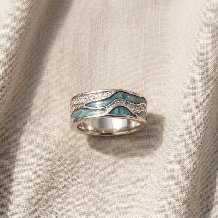 Turquoise Silvered Waves Ring