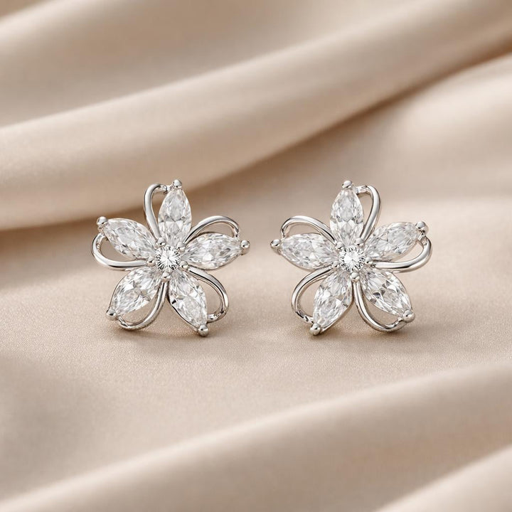 Inlaid Cubic White Gold Zirconia Petal Earrings