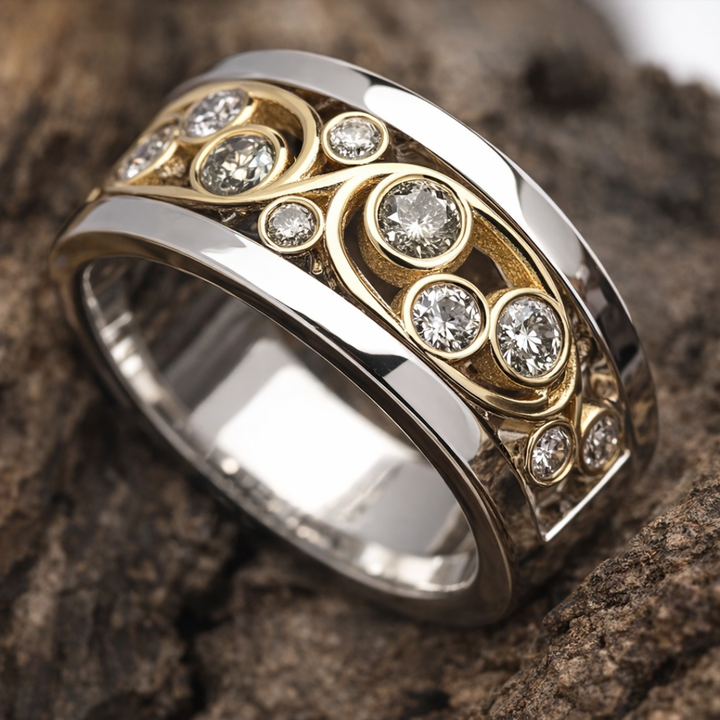 Vintage Efeu-Ring mit Zirkonia in Gold und Silber