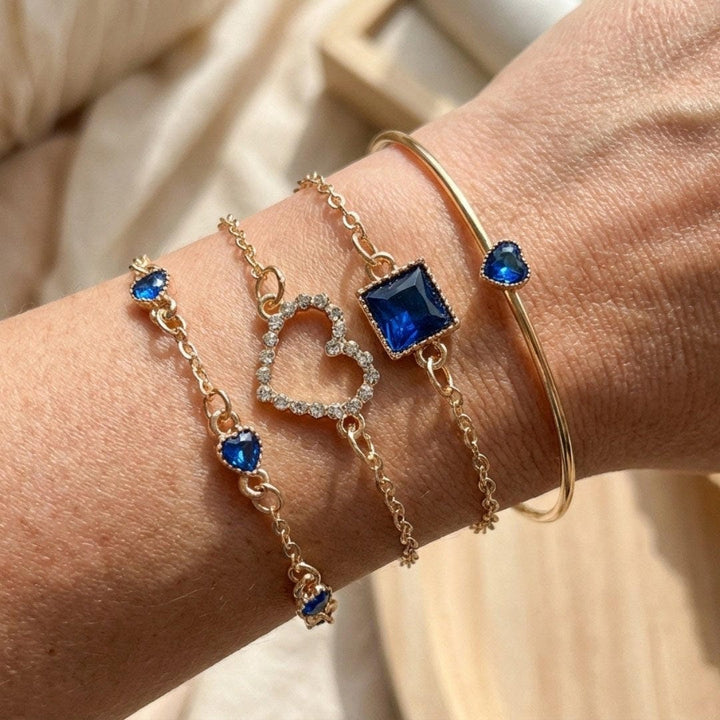 Sapphire Golden Hearts Bracelet Set