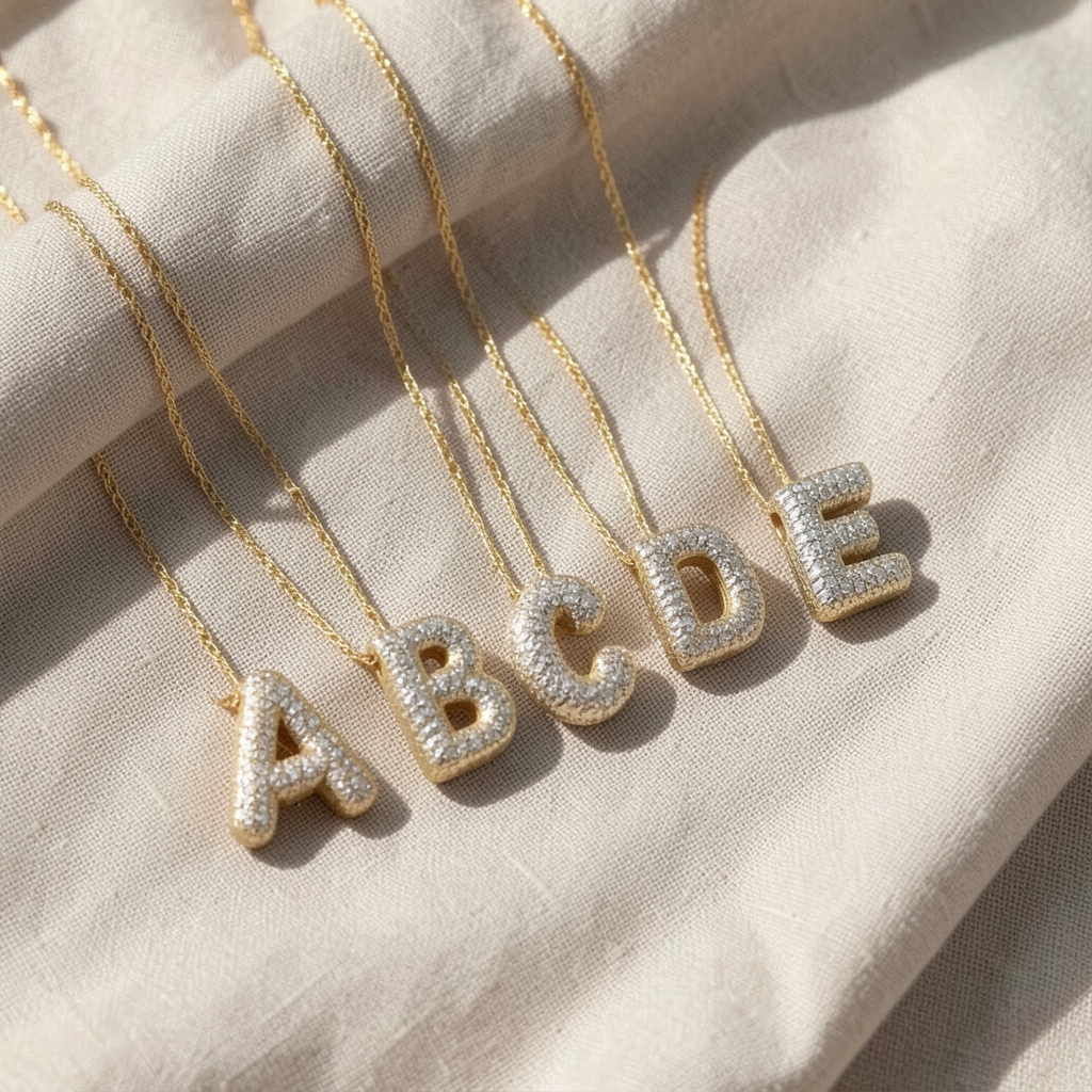 Bubble Letter Initial Necklace| Gold