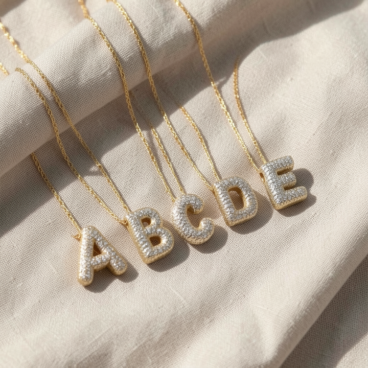 Bubble Letter Initial Necklace| Gold