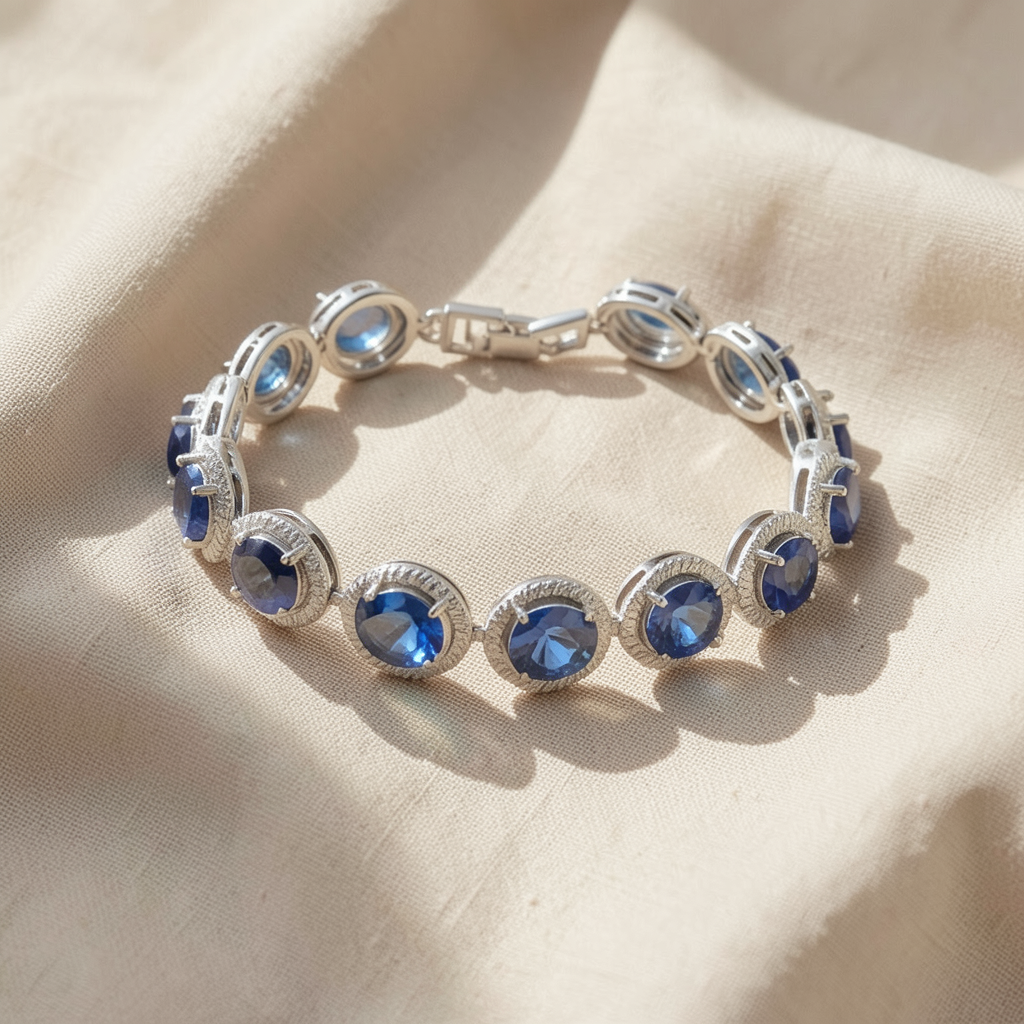 Sapphire Round Bracelet | White Gold