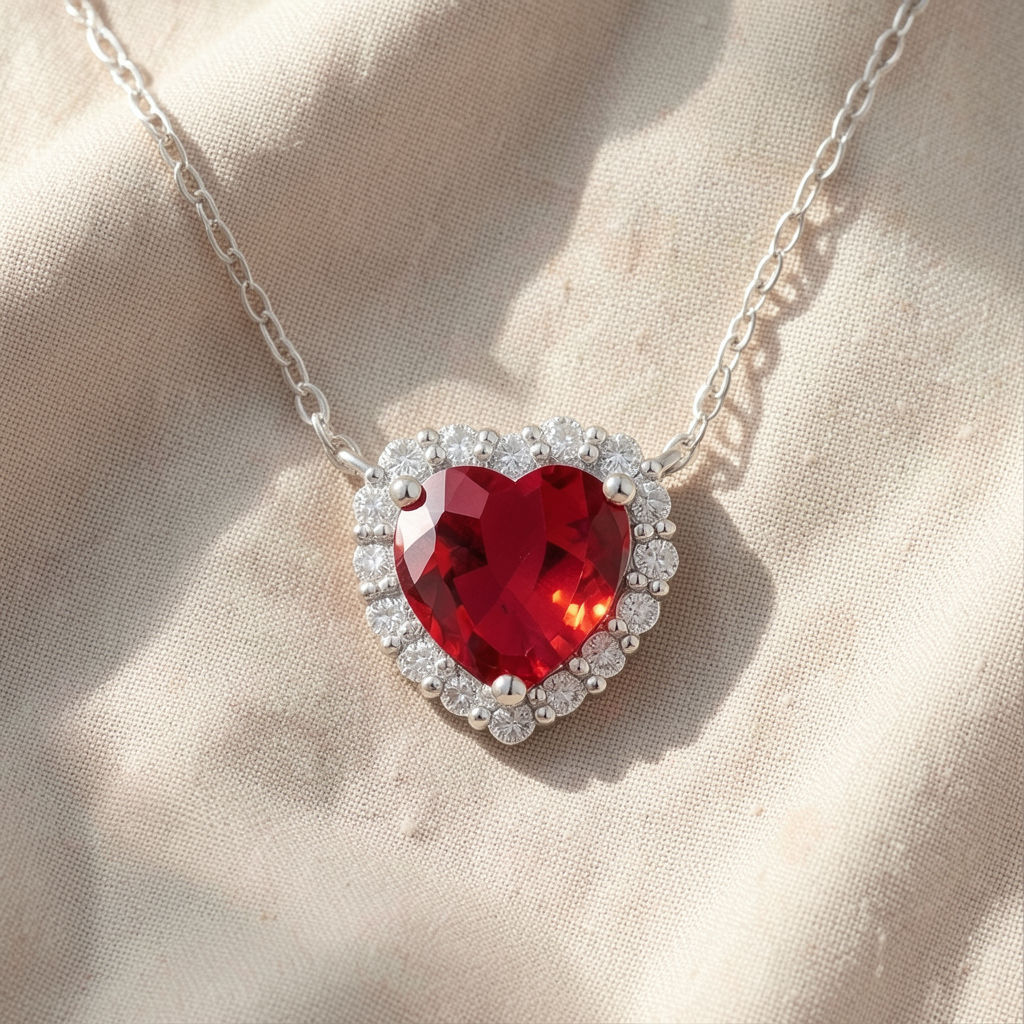 Rose Gold Ruby Heart Pendant Necklace