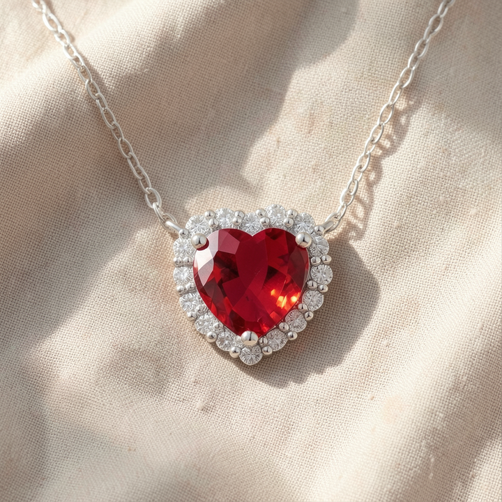 Rose Gold Ruby Heart Pendant Necklace