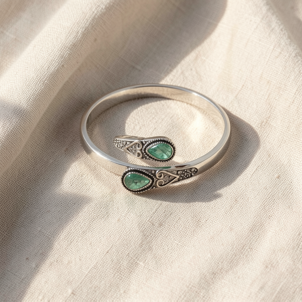 Emerald Teardrop Bypass Bangle