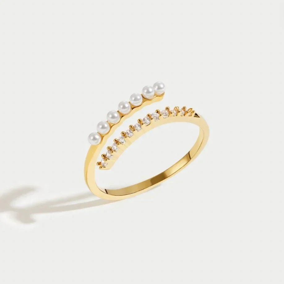 Virelle Pearl Crystal Open Ring | Gold